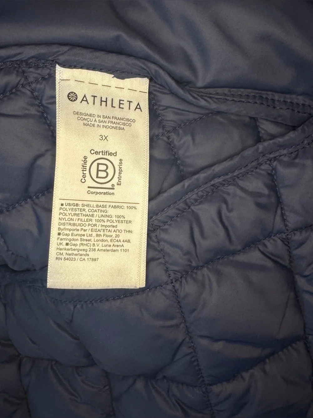 Women's Jacket-ATHLETA- 'Dark Sky' 'Whisper Featherless Size 3x